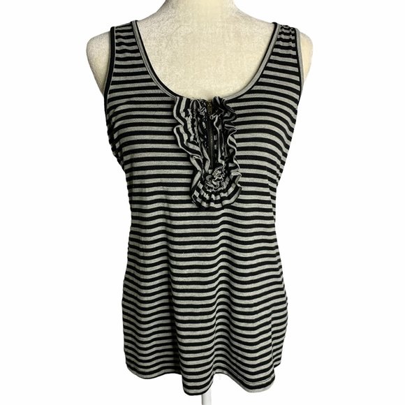6 Degrees Striped Tank Top with Ruffle Zipper 54PE - Picture 1 of 6